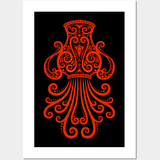 Red Aquarius Zodiac Sign Posters and Art